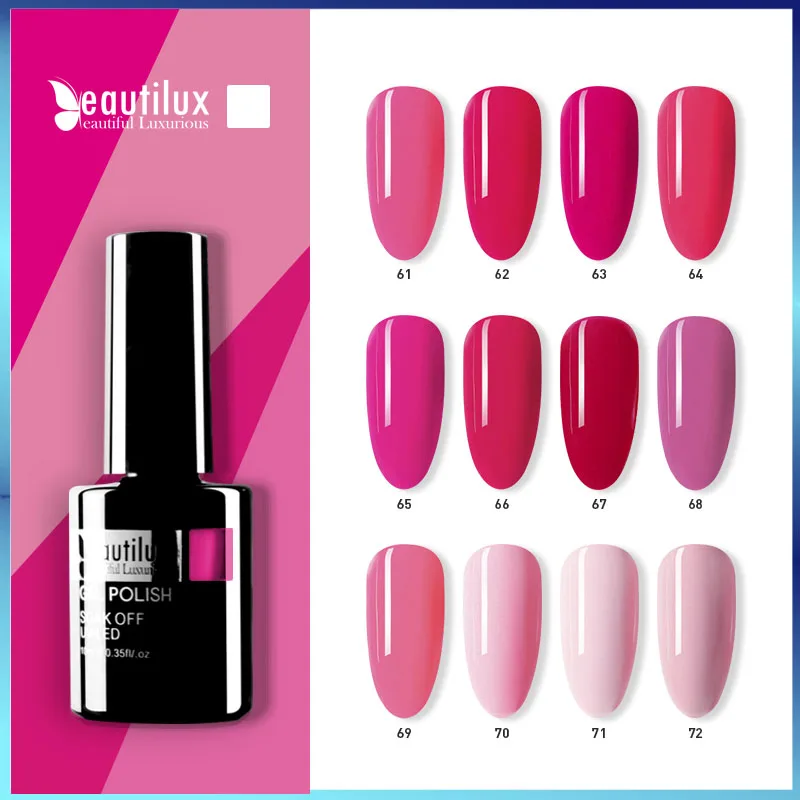 Beautilux 1pc Hot Pink Rose lakier żelowy kolorowy UV LED Soak Off żel do paznokci polski lakier lakier 10ml