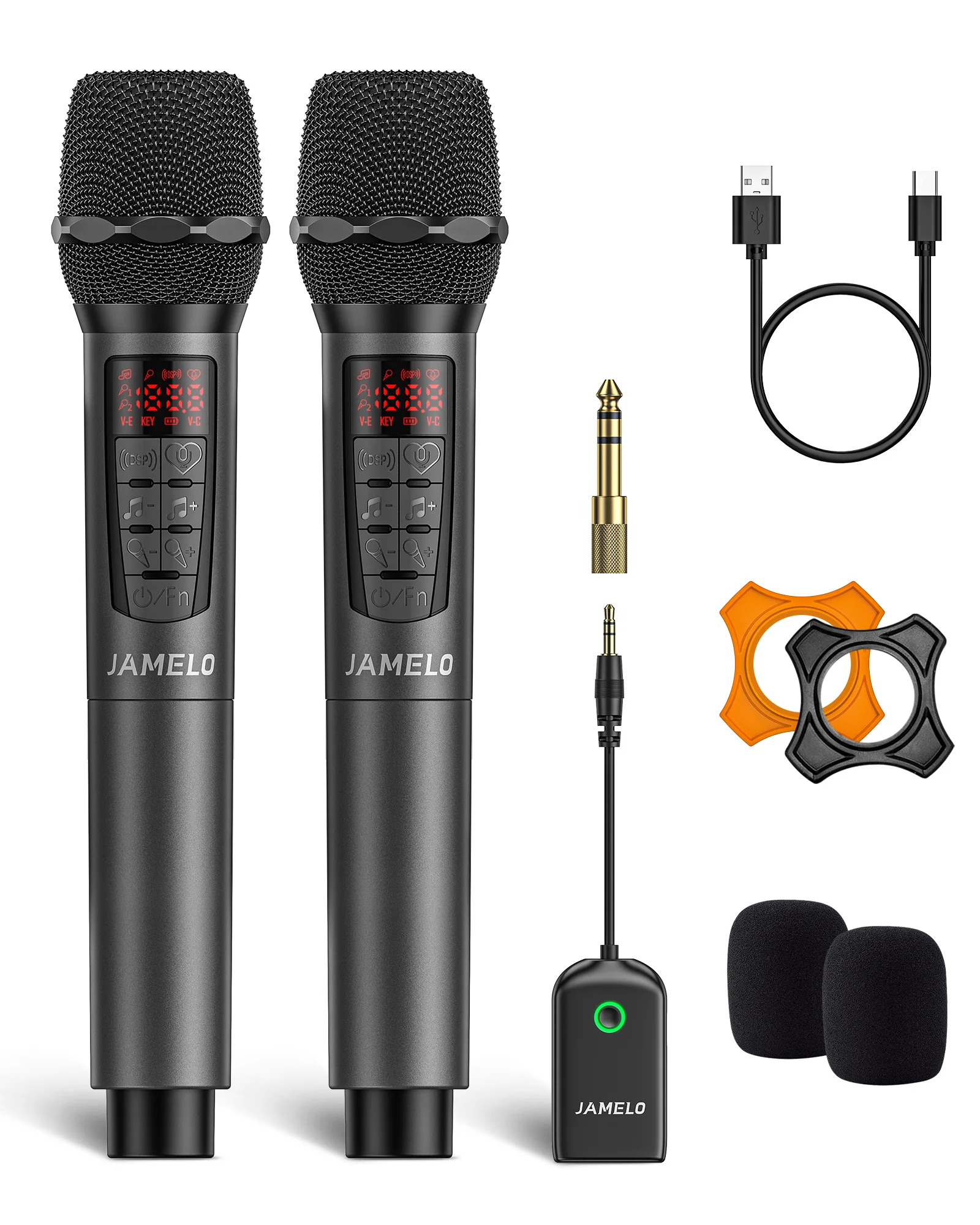 

Jamelo Pro 2.4Ghz Dual Wireless Mics W/metal Housing - 48Hr Rechargeable System + Dual-Channel Eq for Church/stage Performances