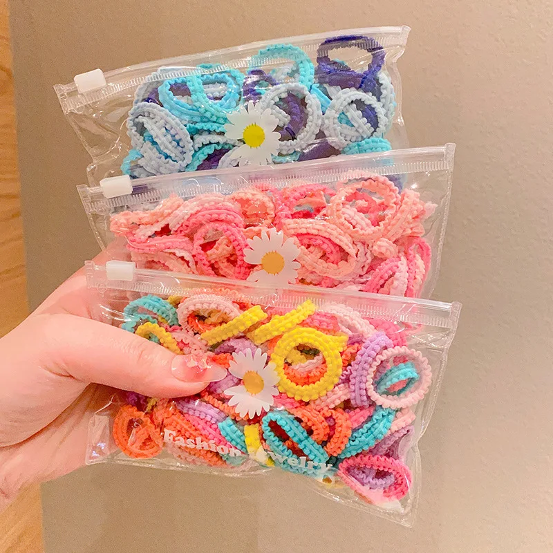 50PCS/Bag Colorful Kids Hair Ropes Nylon Elastic Braid Rubber Bands Girls Ponytail Hairband Children Hair Accessories Headwear