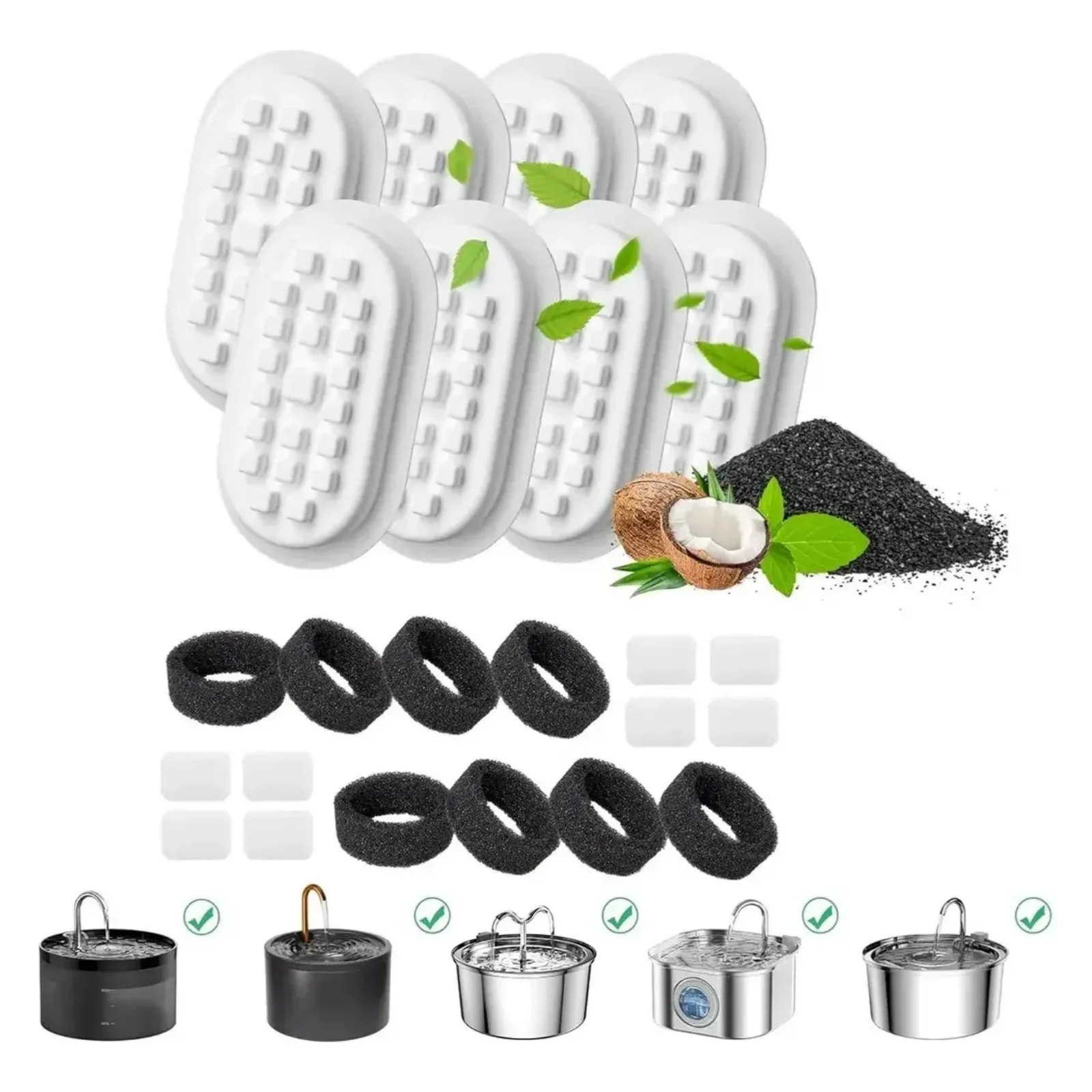 Pet Fountain Replacement Filters 8 Kits Activated Carbon Sponge For Cat Dog Water Dispenser Drinking Fountain Filter Accessories