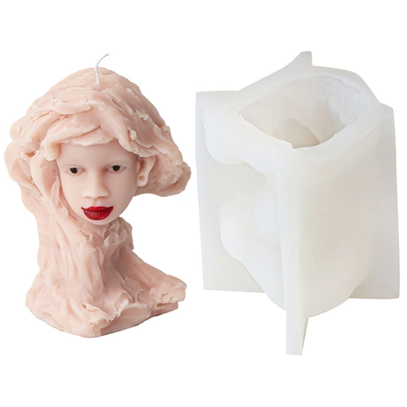 3D Stone Female Face Molds Elegant Stone Girl Shaped Silicone Mould for Special Occasion Decors R3MC