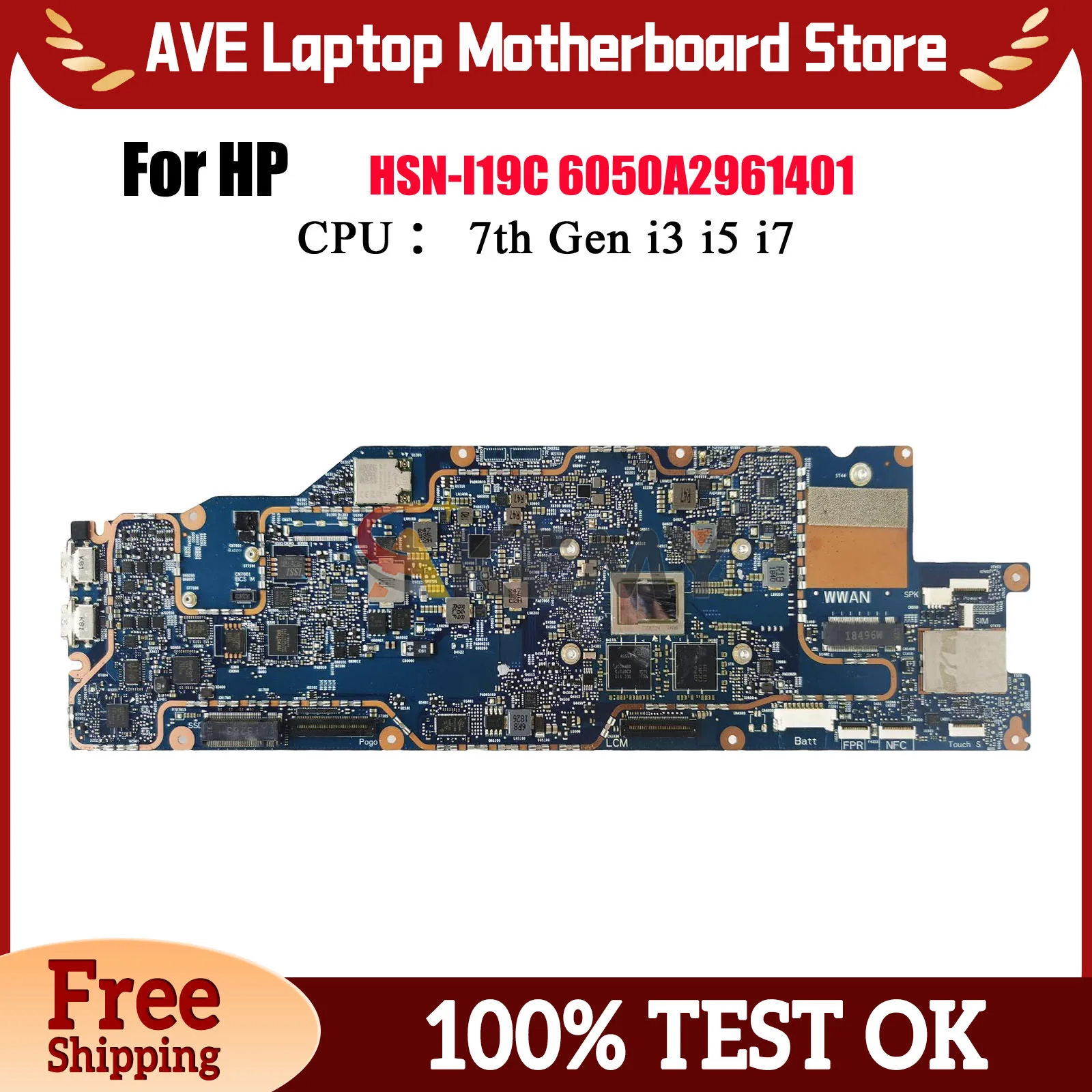 

6050A2961401 For HP Engage Go Laptop Motherboard L29467-301 L29467-001 With M3-7Y30 i5-7Y57 CPU 4GB RAM 100% Fully Tested