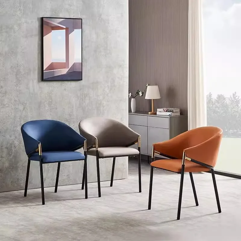 2PCS Elegant Modern PU Armchair Fabric Restaurant Dinning Table Armchair for Dining and Kitchen with Gold Accented Dining Chair