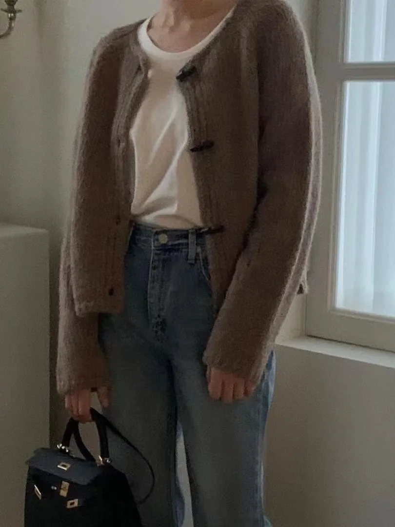 Korean Sle Lazy College Wind Button up Knit Sweater Coat Women's Autumn Winter Fre Youth Reducing Knitted Open Cardigan