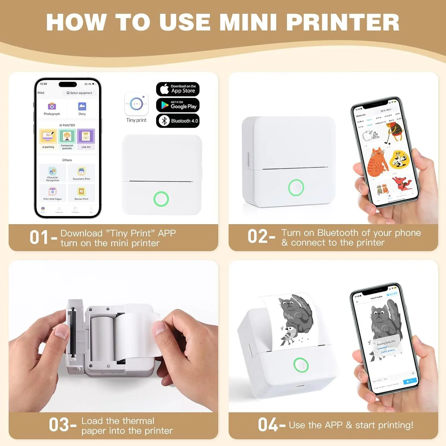 Factory Mini Thermal Printer Bluetooth Wireless Inkless Photo Printing Note Label Sticker Pocket Portable Printer for Home Offic