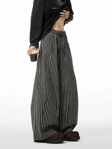 Women's Black Gothic Striped Long Pants Baggy Sweatpants Harajuku Y2k Emo Vintage Oversize Trousers Japanese 2000s Style Clothes