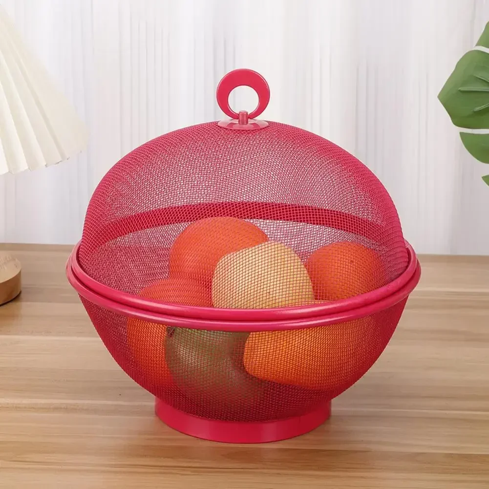 Mesh Fruit Basket with Lid Large Capacity Food Grade Prevent Fly Stainless Steel Kitchen Drain Basket Vegetables Fruit Holder