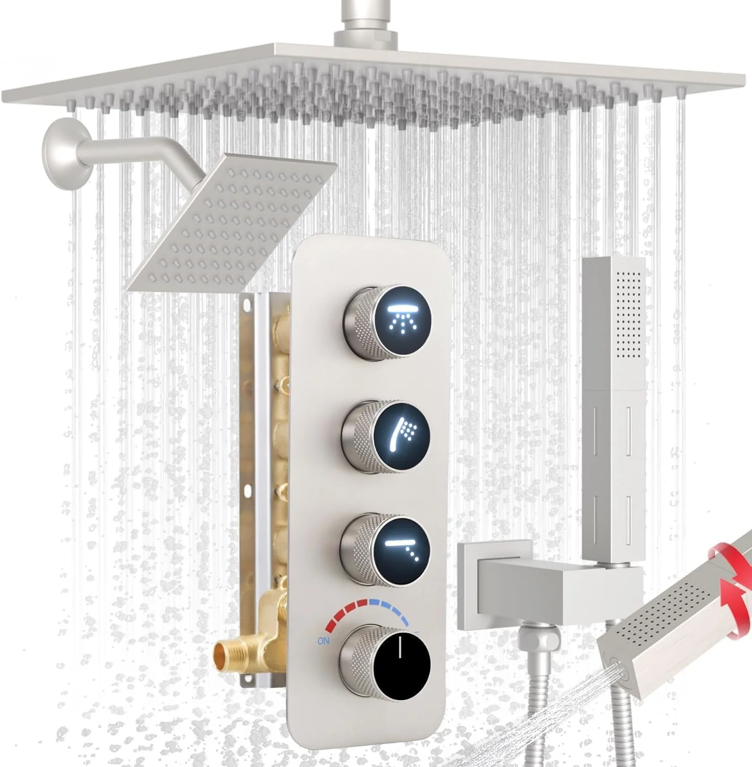 Dual Rain Shower Faucet Set 10+6 Functions Handheld Wall Mount Adjustable Volume Brushed Nickel Apartment Soft Spray