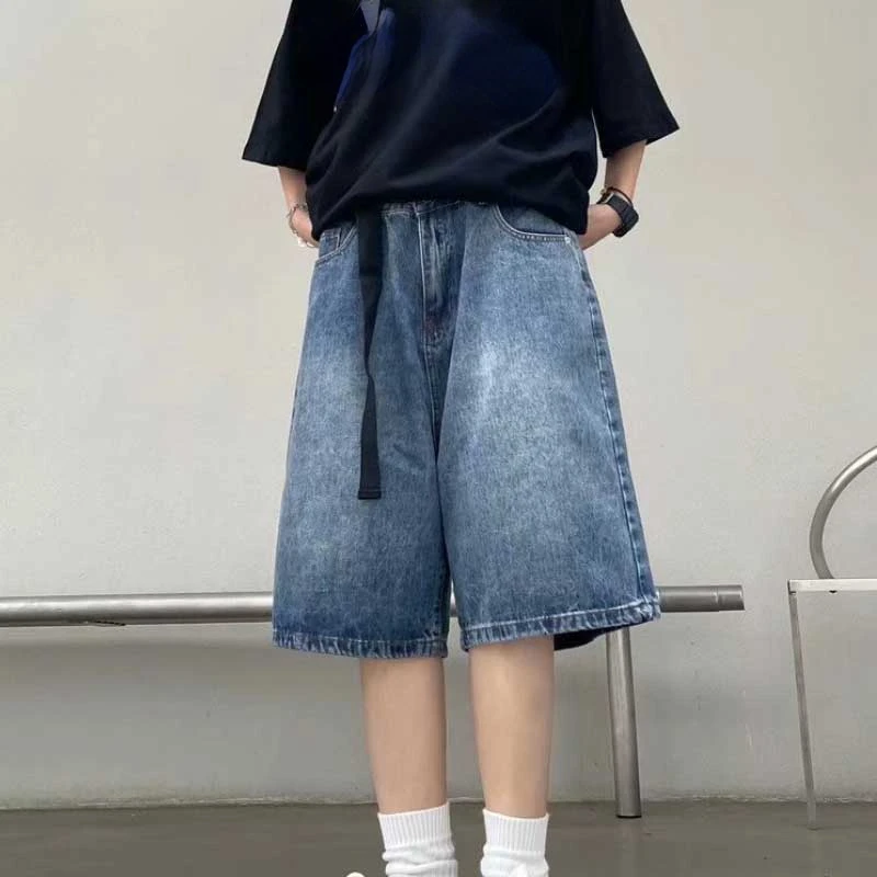 

High Street Retro Blue Jeans Shorts Women Summer New Baggy Wide Leg Denim Half Pants Fashion Streetwear Y2k Clothing Oversize