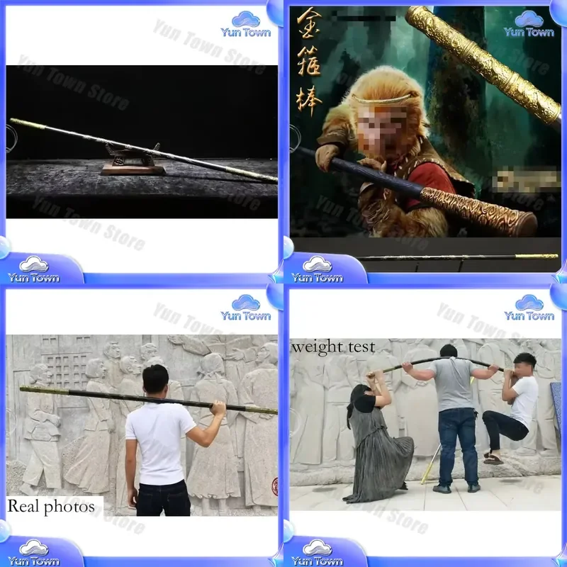 Wooden Monkey King Staff for Sun Wukong Costume Props Kung Fu Wushu Training Stick Carved Dragon Golden Cudgel Martial Arts