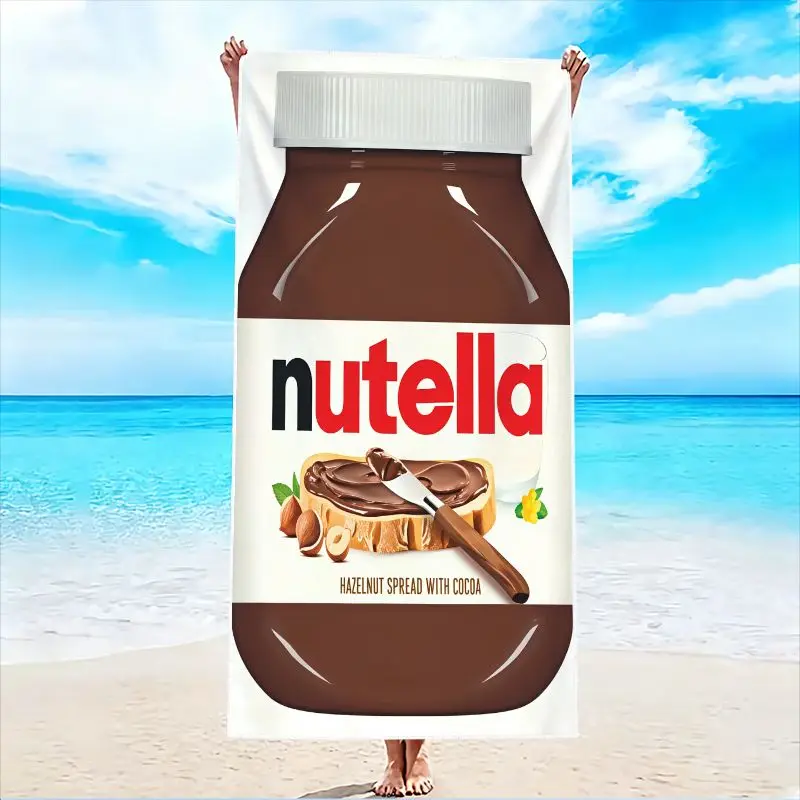1 toalla de playa con diseño de mantequilla de cacao y avellanas, toalla de playa ligera y súper absorbente, toalla de secado rápido sin arena, microfibra suave, adecuada para diversos entornos como playa, piscina, gimnasio, baño, camping y viajes.