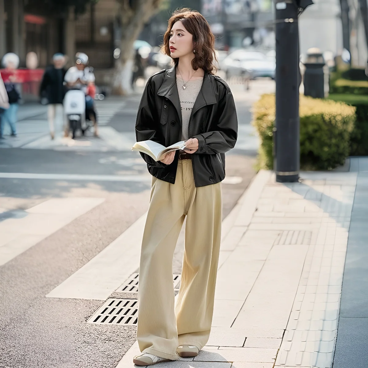 Retro sle feminino ort jaet primavera outono coreano solto casual retro casaco de couro do plutônio na moda fechamento com zíper longo sve