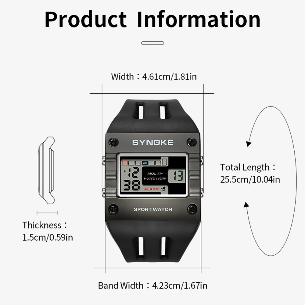 SYNOKE Relógio esportivo digital masculino, números grandes, mostrador grande, dígitos grandes, fácil de ler, à prova d'água, relógio militar de corrida