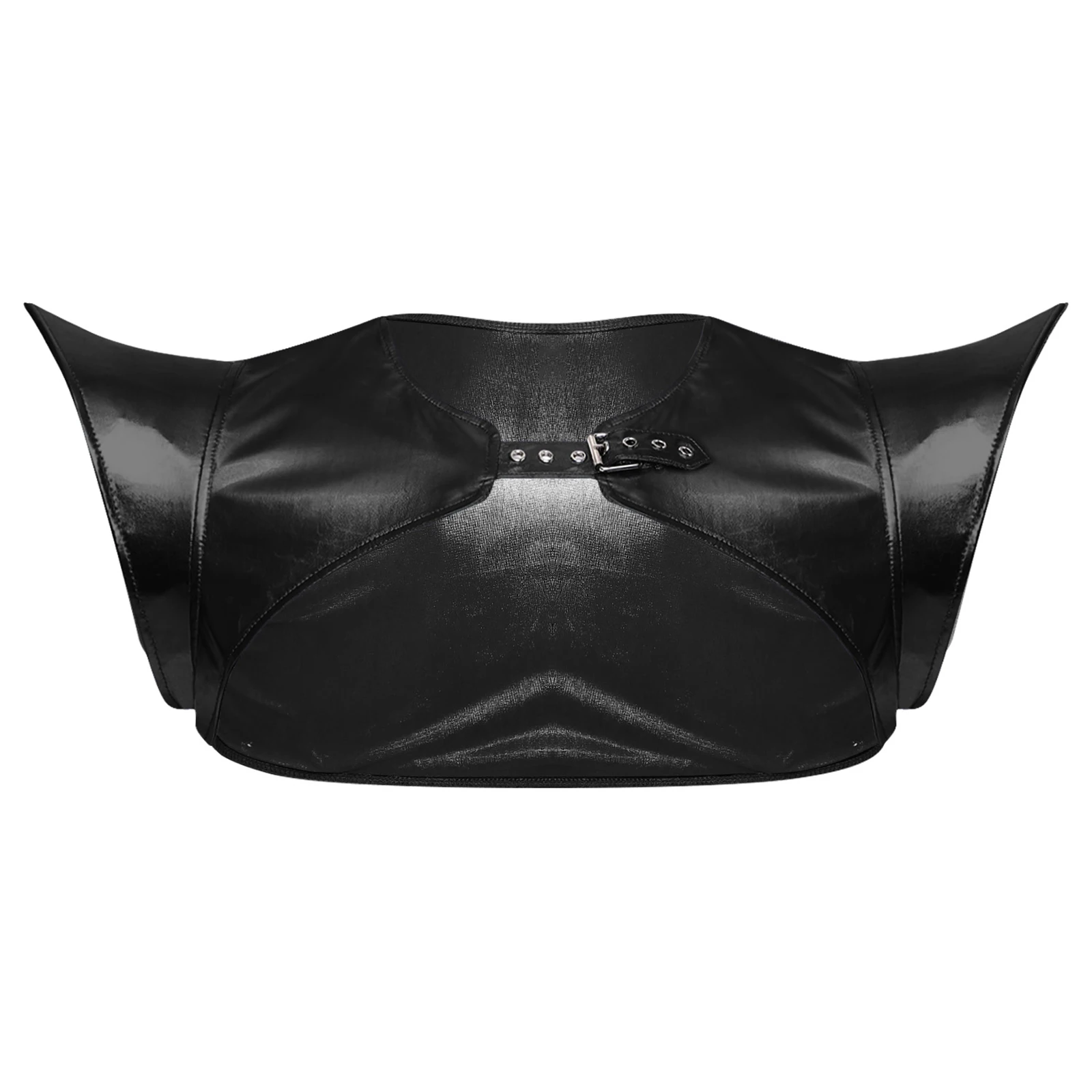 Mens Holographic Glossy Shoulder Armor Tops Fly Sleeve Open Front with Buckles Shoulder Shrugs Crop Top Rave Clubwear Costume