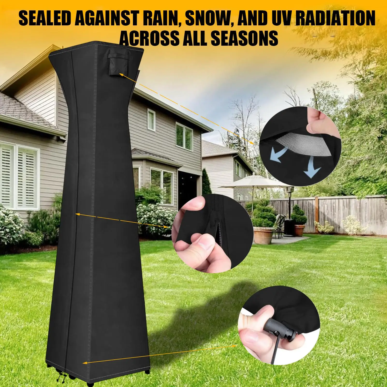 

Outdoor Heater Cover 420D Heavy Duty Waterproof Windproof Protector Standing Pyramid Heater Cover For Lawn Deck Tan Garden Yard