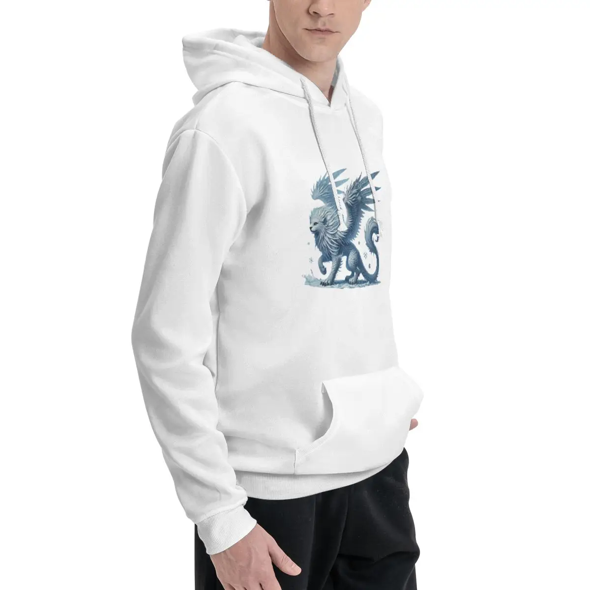 Frost Feather Gryphon Men's Polyester Fleece Hoodie - Cozy and Versatile, Great for Layering in Cold Weather and Casual Use