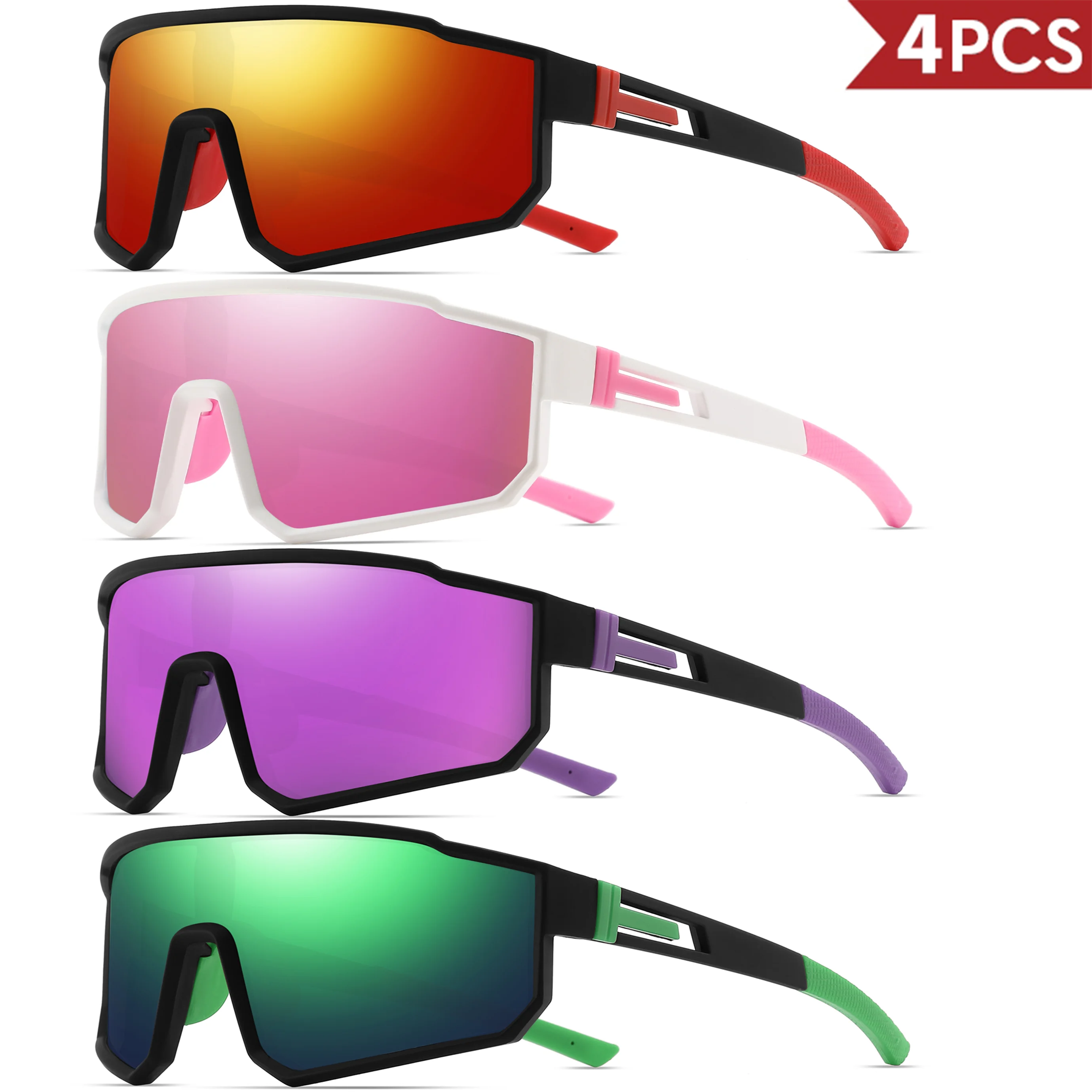 AliExpress VEGUEROS 4PCS Fashion Vibrant Oversized Wraparound Sports Sunglasses UV400 - One-Piece Lens, Unisex for Running, Cycling & Daily Wear