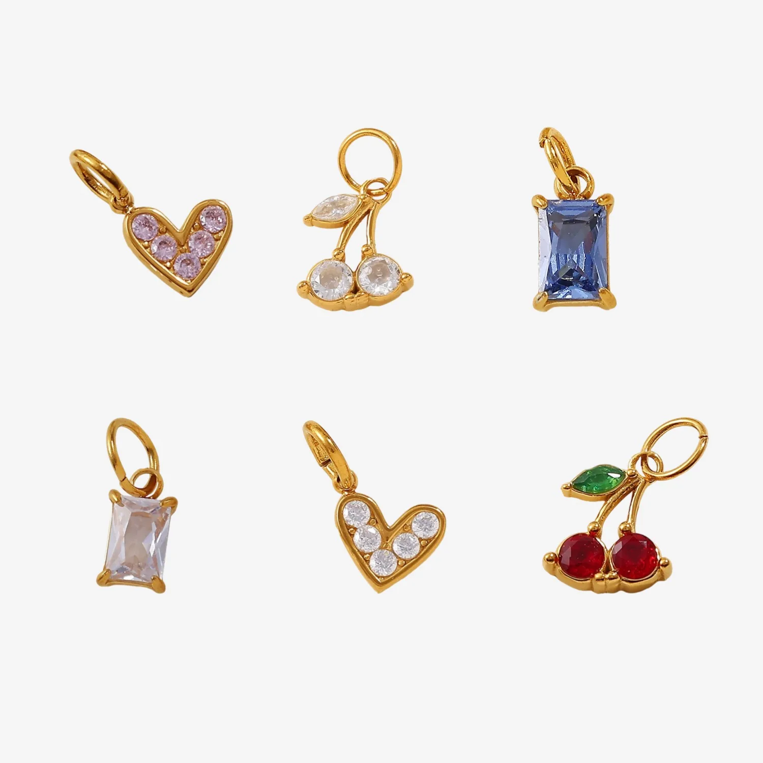 

Colored zircon small heart DIY pendant cherry square diamond necklace bracelet accessories for women