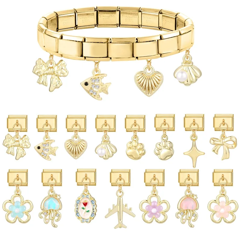 نجمة الكرز ذيل السمكة القمر القط باو قنديل البحر قلادة الإيطالية سحر ربط الفولاذ المقاوم للصدأ صالح 9 مللي متر سوار المرأة DIY بها بنفسك صنع المجوهرات #4