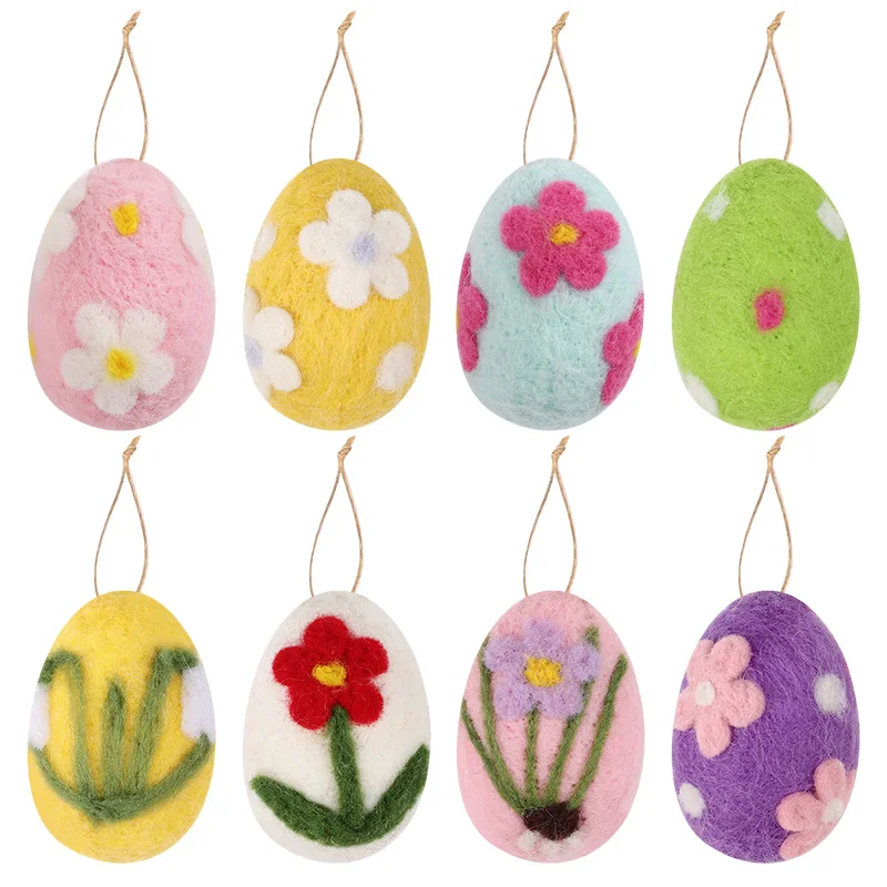 4Pcs Easter Wool Felt Eggs Hanging Ornament Basket Filler Egg Kids Gift Happy Easter Home Party Decoration