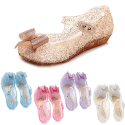 Hot Fantasia Bow Hollow Princess Shoes for Girls Christmas Halloween Cosplay Party Dress Up Sandals Children's Dance Jelly Shoes