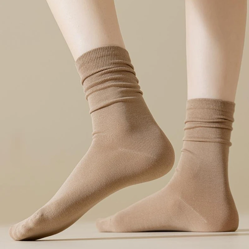 

6 pairs of women's spring autumn cotton socks mid tube socks solid color versatile simple daily casual comfortable socks
