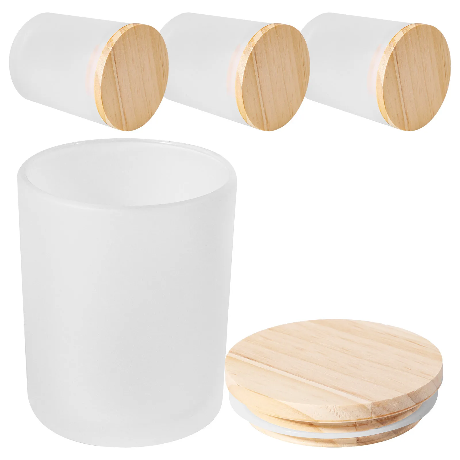 

4Pcs Matte White Frosted Cup with Wood Lid Glass Making Cup Empty Jar for DIY Scented Candles Home Decoration