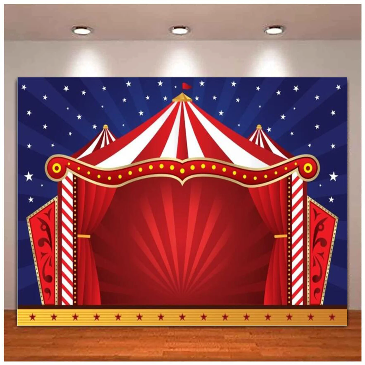 Circus Photography Backdrop Red Tents Night Stars Carnival Photo Background Baby Kids Child Birthday Party Decor Wallpaper