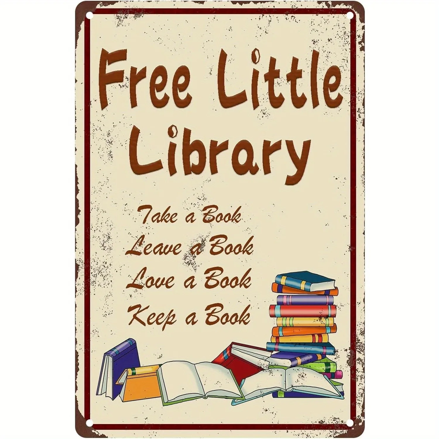 Free Little Library Metal Sign Book Exchange Hanging Decor for Yard/Community