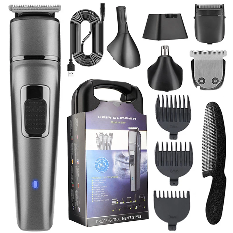 Four in one multifunctional men's hair clipper, beard clipper, nose hair clipper set, electric shaver, nose hair trimmer, gifts