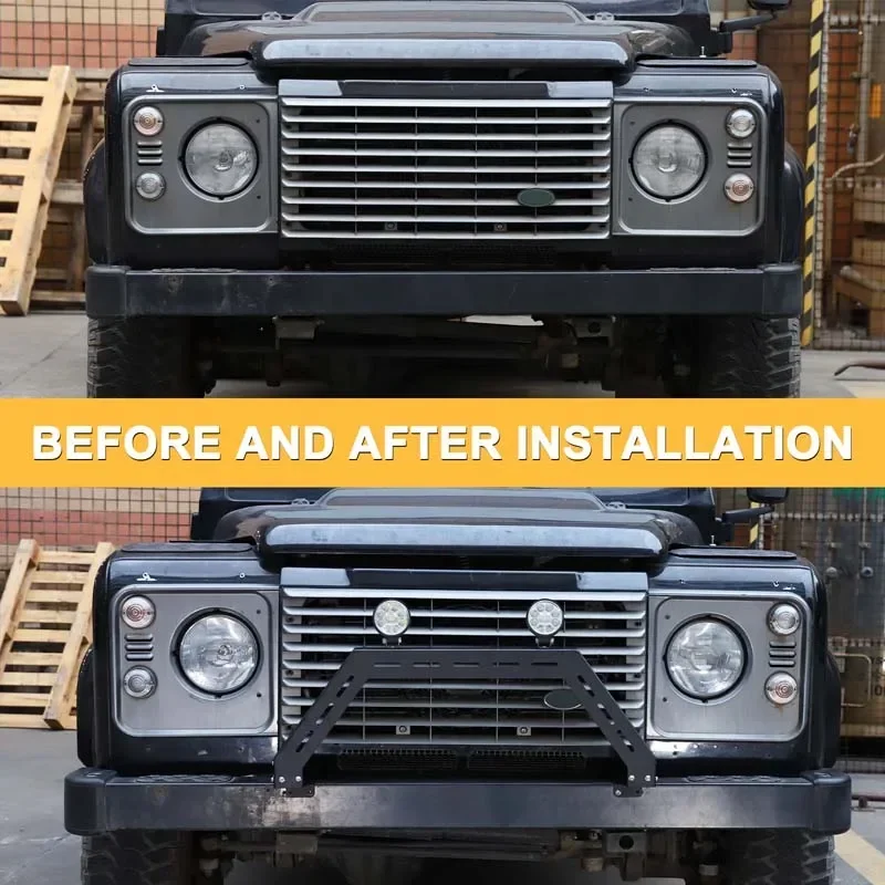 Carbon Steel Black For Land Rover Defender 90 110 2004-2018 Car Front Bumper Guard LED Work Light Stand Car Modified Accessories