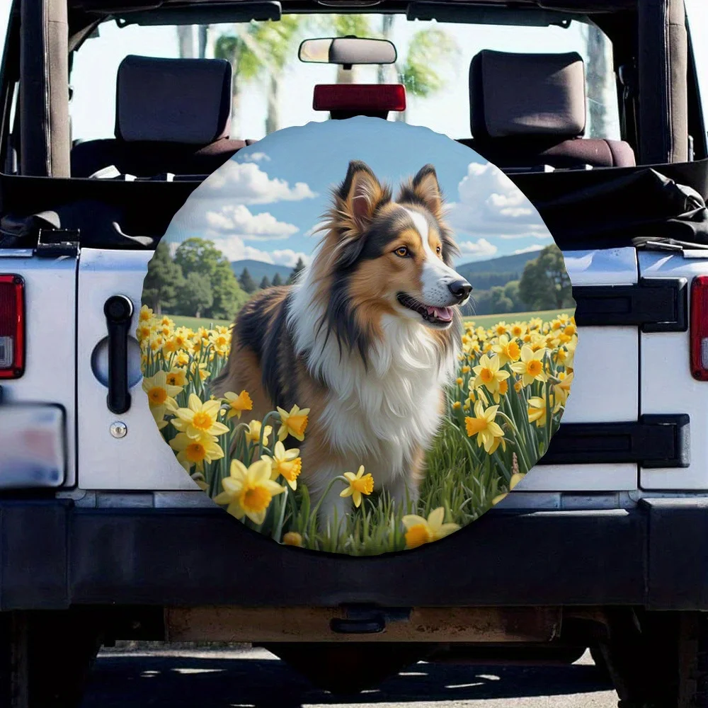 1pc High-Quality Tire Cover With Vibrant Flower Field Design – Machine Washable, Durable Fabric For Camper Tires, Fit, No Electr