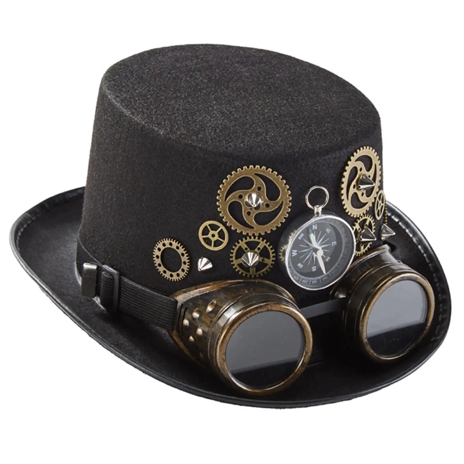 Felt Steampunk Gears Top Hats One Size with Goggles Head Wear for Jazz Cosplay Party