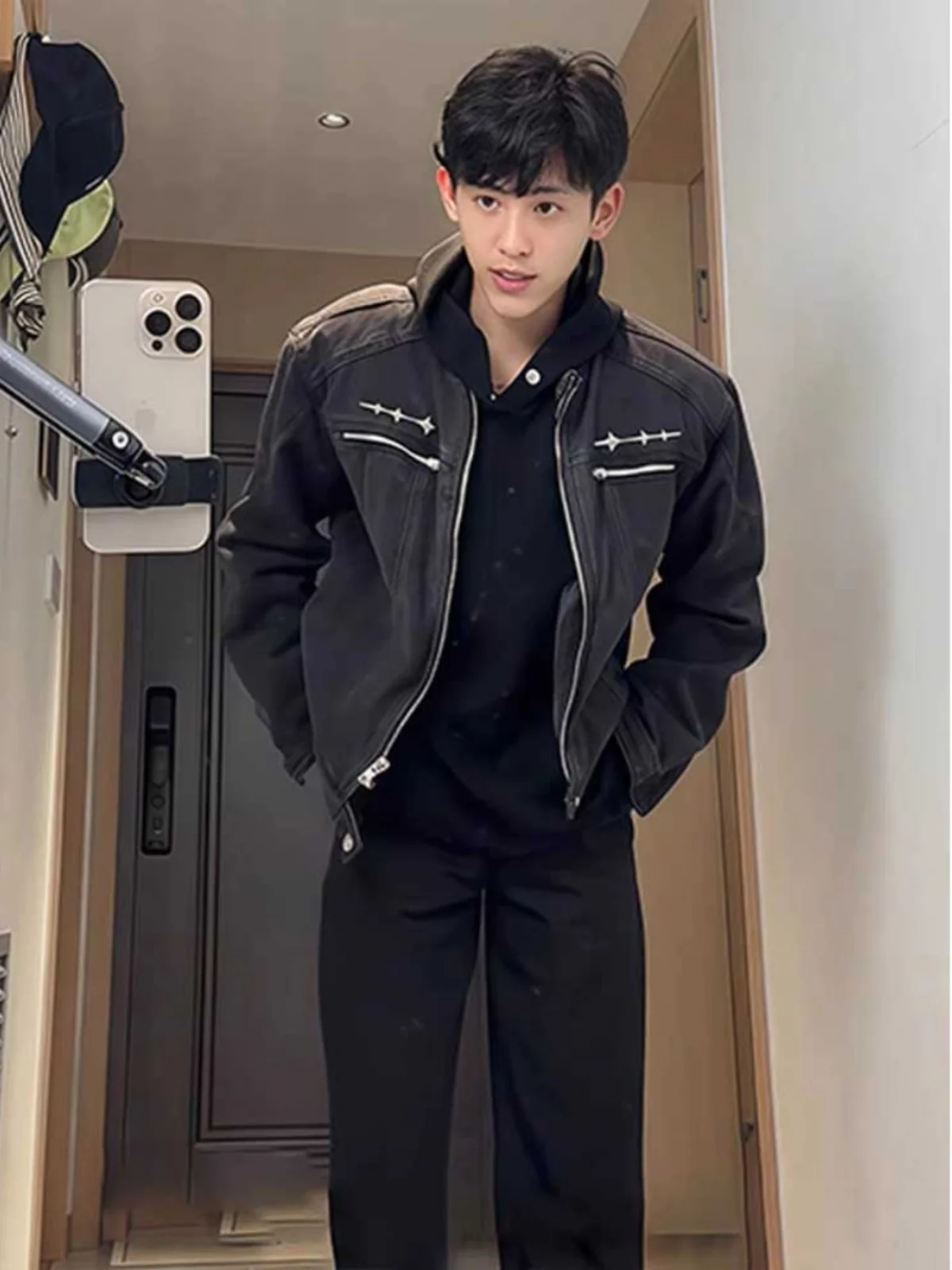 

Джинсовая куртка Bla ort Waed для мужчин, в американском стиле High Street, с наплечниками, для мотоциклистов, молодежный тренд, осень-зима