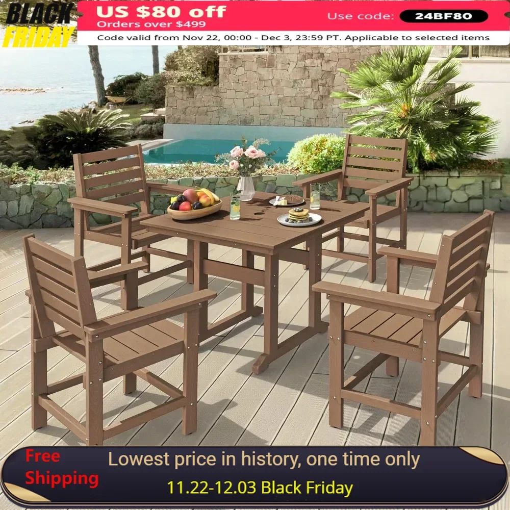 5 Pieces Patio Table and Chairs, Square Outdoor Dining Table with 4 Patio Chairs, Weather Resistant Outdoor Dining Set