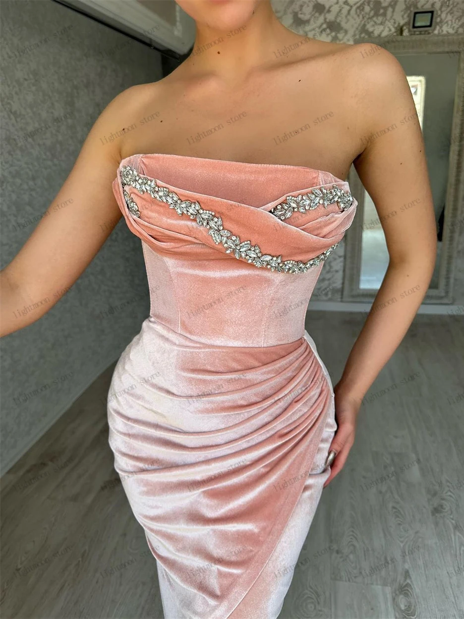 Elegant Evening Dresses Taffeta Bridal Gowns Sexy Strapless Tea-Length Robe For Formal Party Beading Appliques Vestidos De Noche