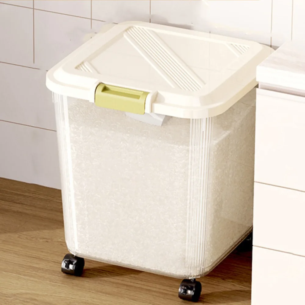 Insect Proof Rice Storage Box Moisture Proof with Wheel Rice Bucket Large Capacity Sealed Pet Food Container Flour