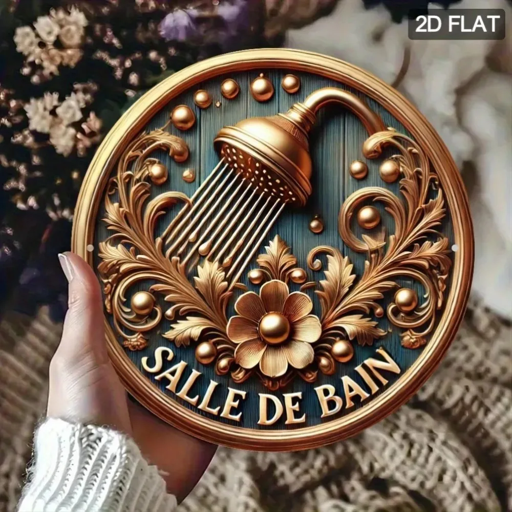 CIFBUY Vintage French Salle De Bain Panneau mural rond en aluminium, imperméable, durable, antirouille, en métal, pour la décoration de la salle de bain