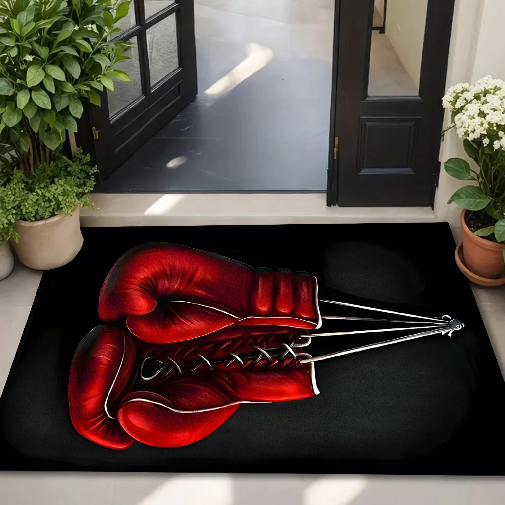 Red Boxing Gloves Door Mat, Vintage Sports Floor Rug, Gym Fighter Welcome Carpet, Non-slip Home Entrance Decor for Men Boys