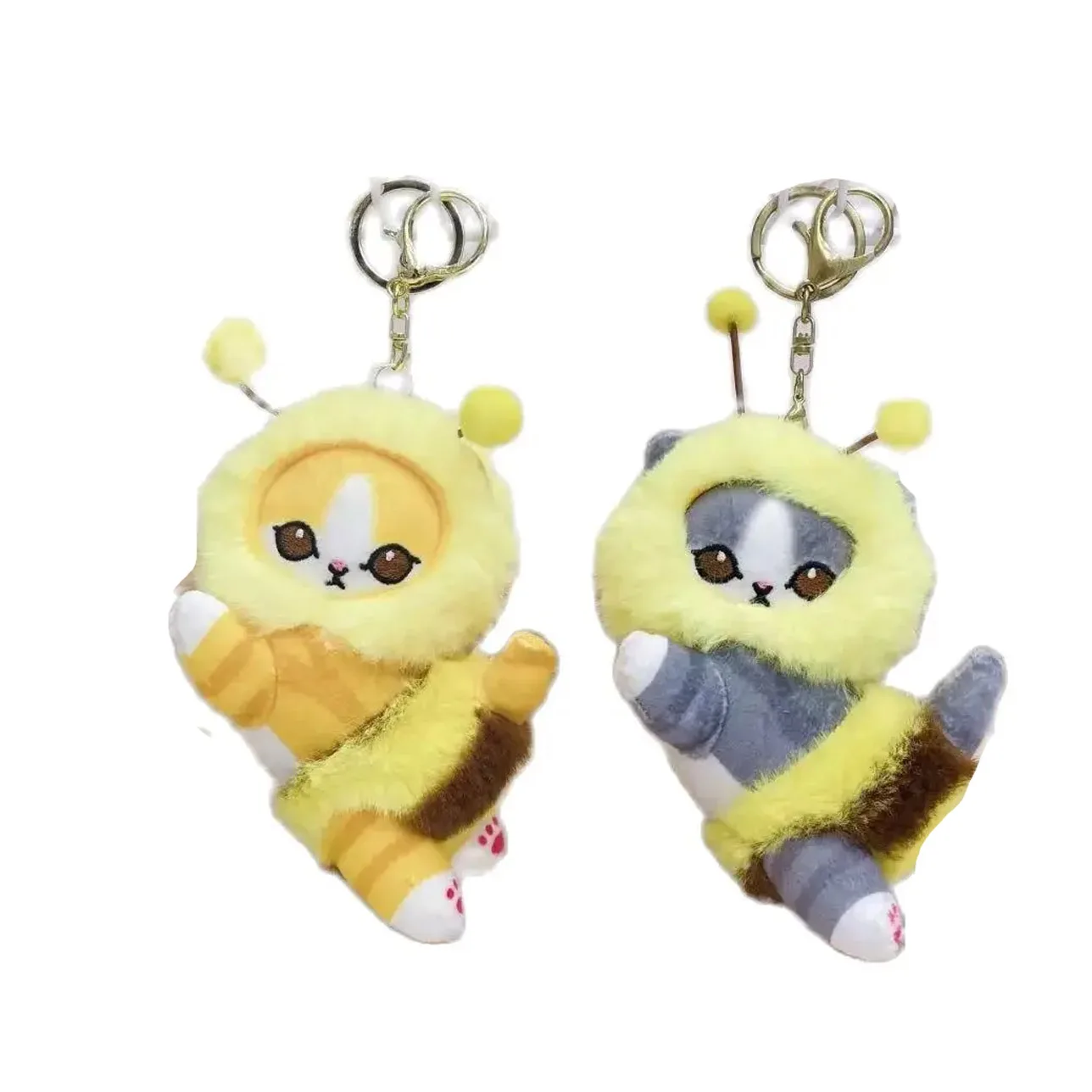 Wholesale 12pcs/lot 12cm Cute Shrimp Shark Cat Bee Stuffed Plush Toy Keyring Pendant honeybee Doll Gifts for Children