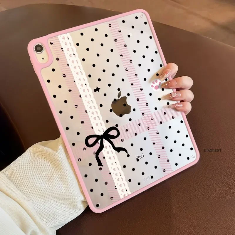 Korea Polka Dots Bow Y2K Girl Cover For iPad Pro 13 11th M5 M4 12.9 A16 10 8 7 9th 10th For Ipad Air 11 M2 M3 Mini Tablet Case