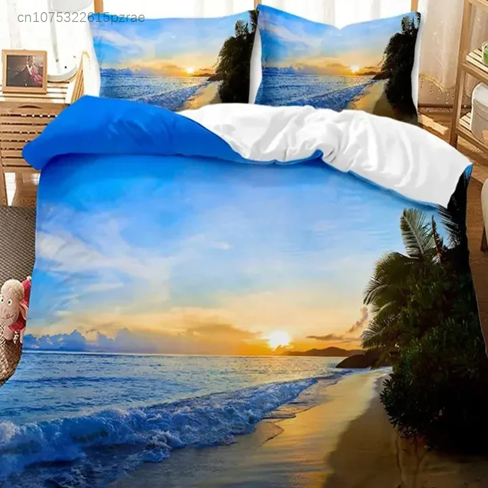 Hawaiian Summer Beach Duvet Cover Exotic Tropical Seascape Bedding Set Microfiber Palm Trees Comforter Cover For Kids Adult Room