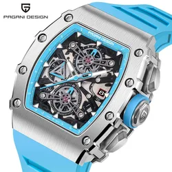 Relógios de quartzo Pagani Design masculino, Japan Movt, mostrador esqueleto, relógio esportivo impermeável, retângulo Sapphire Glass, cronógrafo para homens