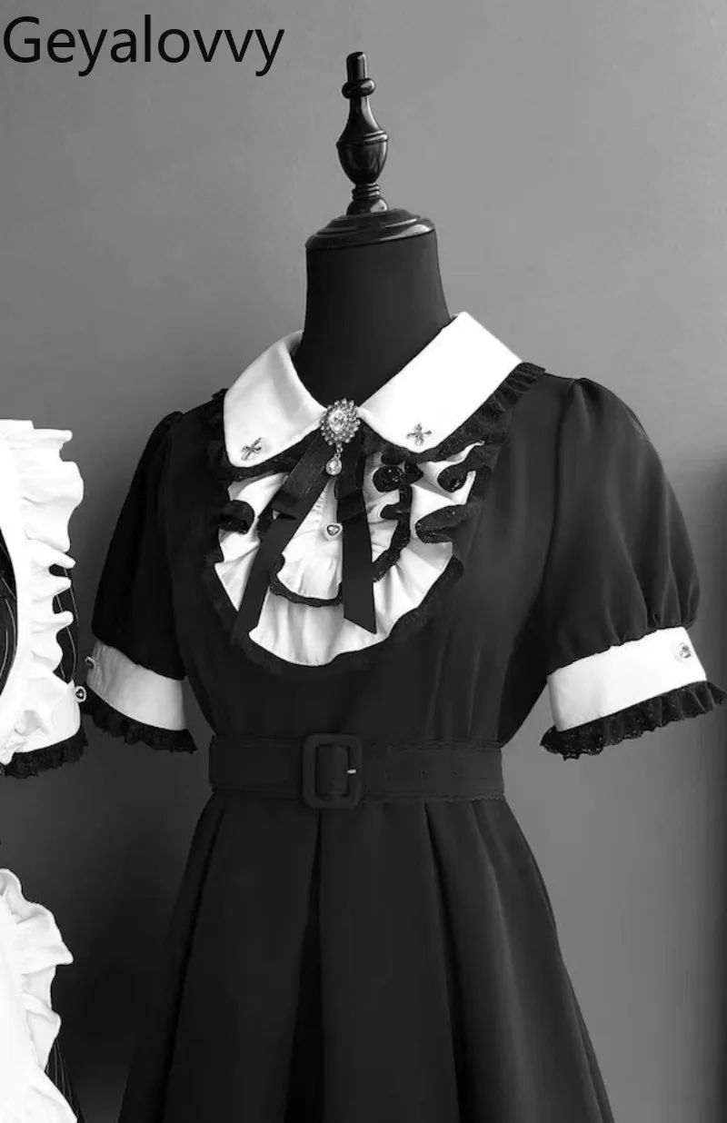 Herbst Neue Süße Mädchen Hohe Taille Vielseitiges Kleid Kurzarm Puppe Kragen Gestreiften Kleider und Basis Shorts Zwei-stück set