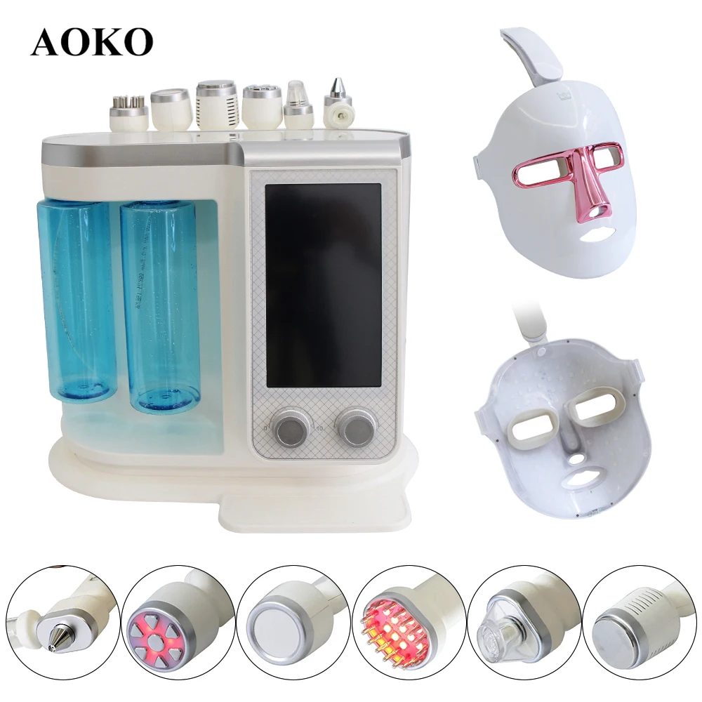 AOKO 7in1 Oxygen Dermabrasion Machine Facial Peeling Skin Tightening Cleansing Bubbles Beauty Facial Machine LED Mask For Salon