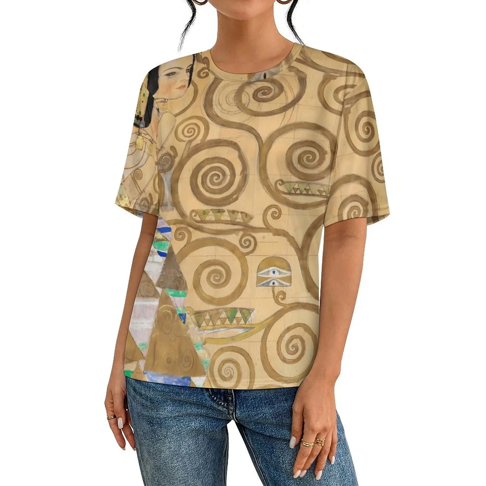 Gustav Klimt Print T Shirt For Mens Abstract Art Pattern O Neck T-Shirts Summer Retro  Clothing Short Sleeve Oversized Tee Shirt