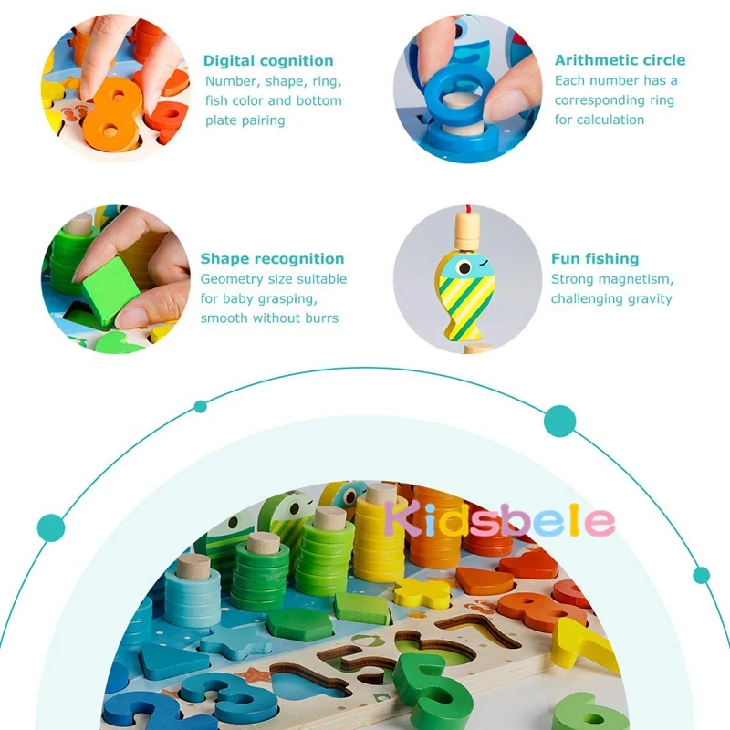 ألعاب مونتيسوري ألغاز أرقام خشبية فرز للأطفال الصغار شكل فارز عد لعبة الصيد التعليمية الرياضيات التراص كتلة
