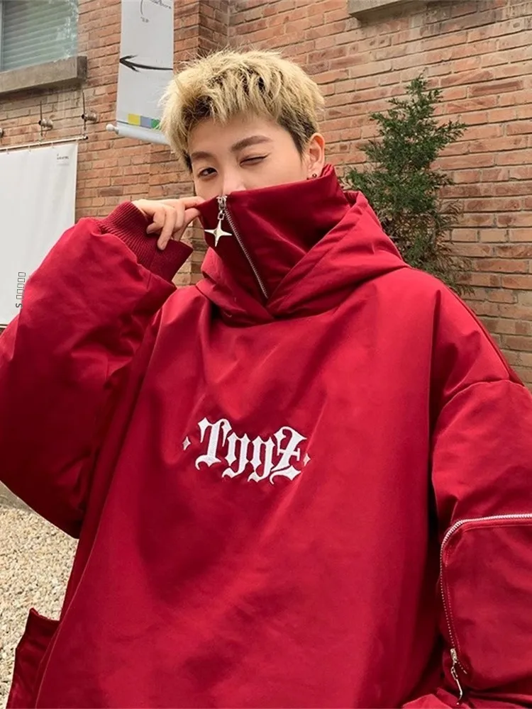 

Мужская толстовка с двойным воротником, осенне-зимняя, модная, брендовая, премиум-класса, в американском функциональном стиле, с вышивкой буквами