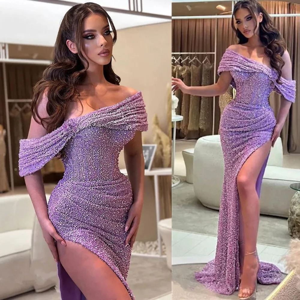 

Customized 2026 Luxurious Mermaid Lace Bead Embroidered Sexy Evening Dress With Shoulder Card Side Slit Formal Occasion Dress