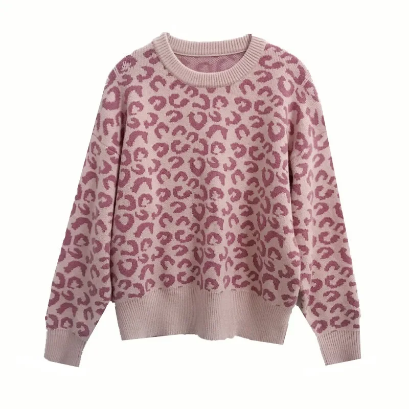 Pullovers Women New Autumn Korean Style Outer Tops Loose Gentle Style Long Sleeve O-neck Leopard Print Sweaters Cozy Fashion